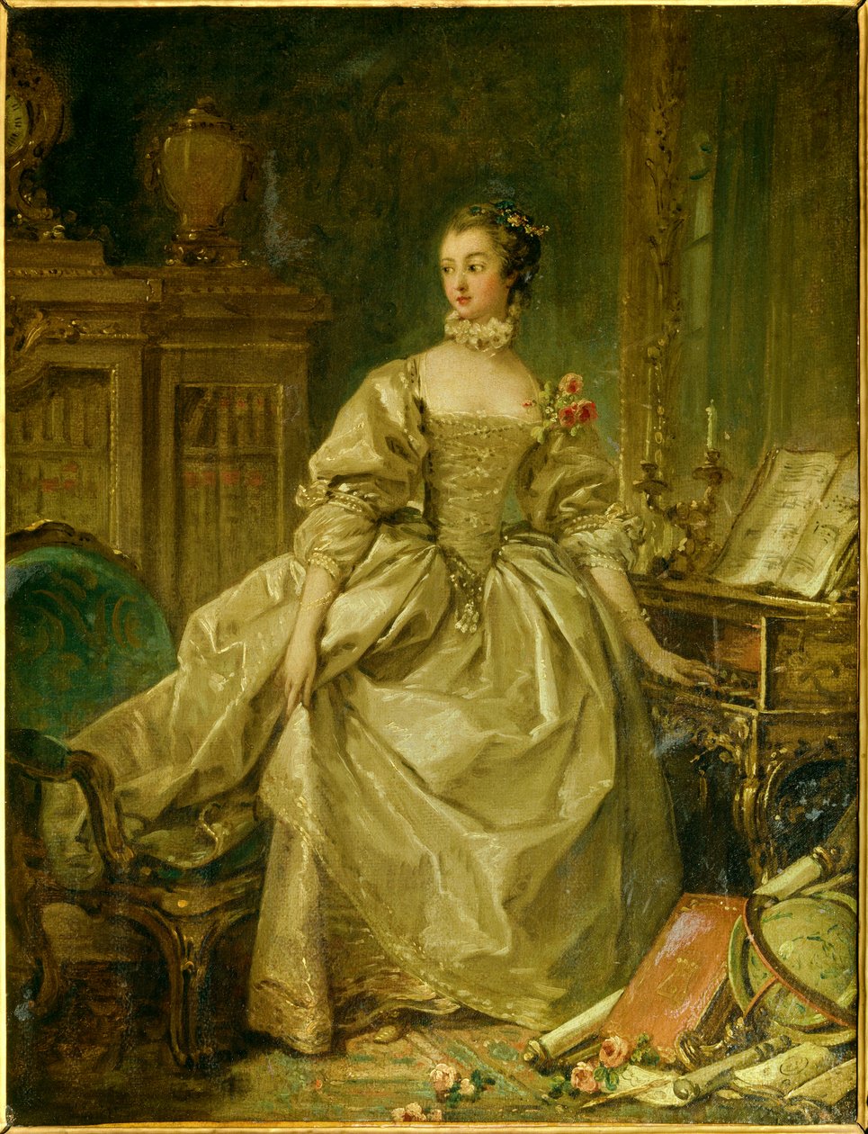Portræt i fuld længde af Jeanne Antoinette Poisson, Marquise de Pompadour (kendt som Madame de Pompadour af François Boucher