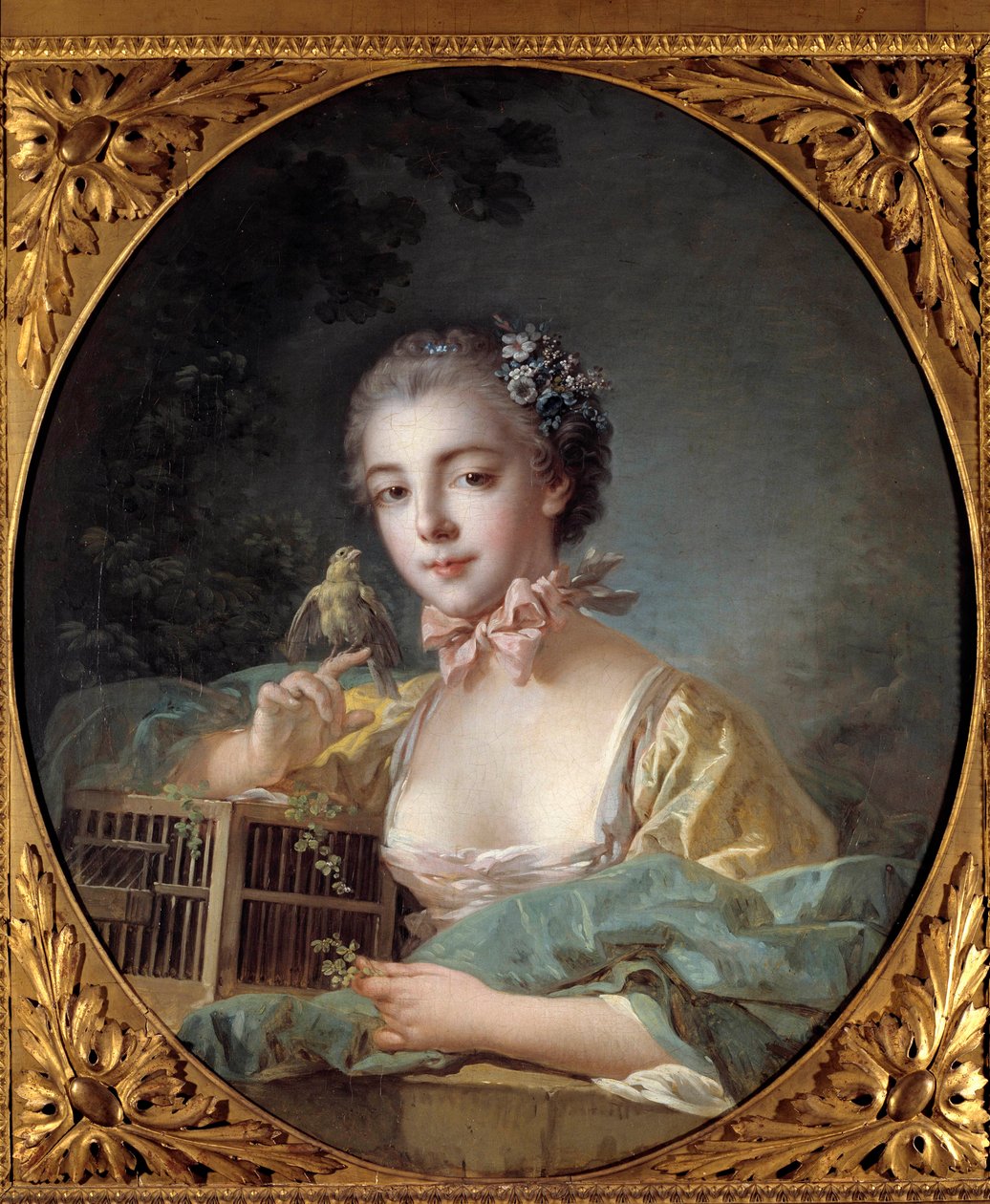 Portræt af Madame Baudoin, datter af maleren Pigen poserer med sin kanariefugl. Maleri af Francois Boucher (1703-1770) 1700-tallets Paris. Musee Cognacq Jay af François Boucher