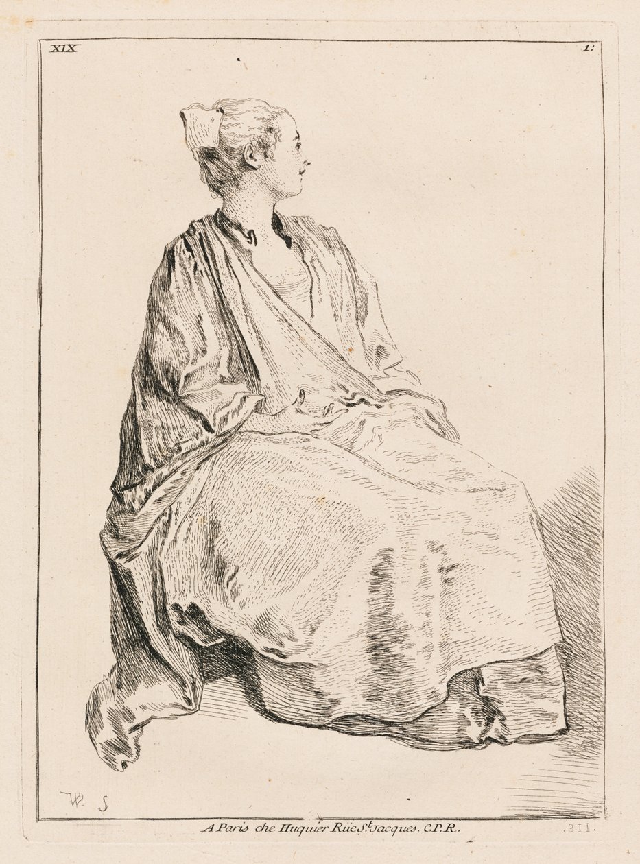 Siddende kvinde vendt mod højre af François Boucher