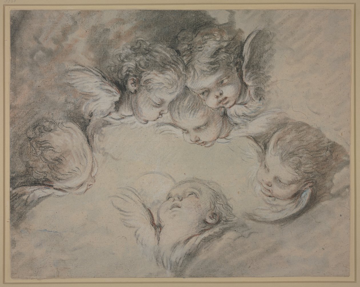 Seks englehoveder i skyerne af François Boucher