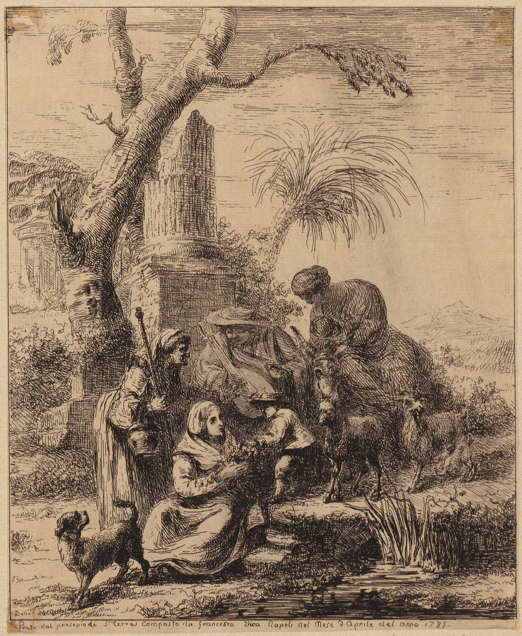 Siddende kvinde [Femme de Matsmey] ved siden af en palme, illustration fra serien »Diverses figures chinoises [...]« af François Boucher