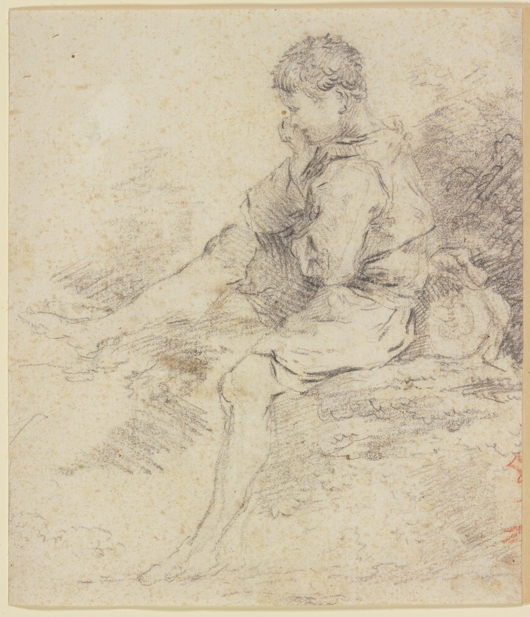 Siddende dreng med bare ben af François Boucher