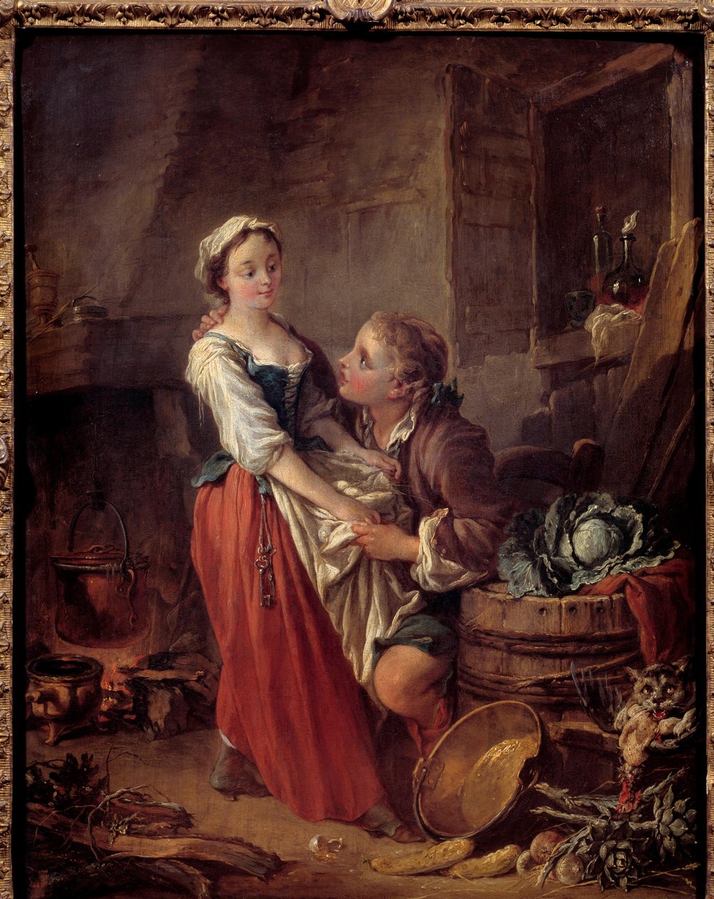 Den smukke kok Scene galante i et køkken. Maleri af Francois Boucher (1703-1770). 1738 Paris. Musee Cognacq Jay af François Boucher