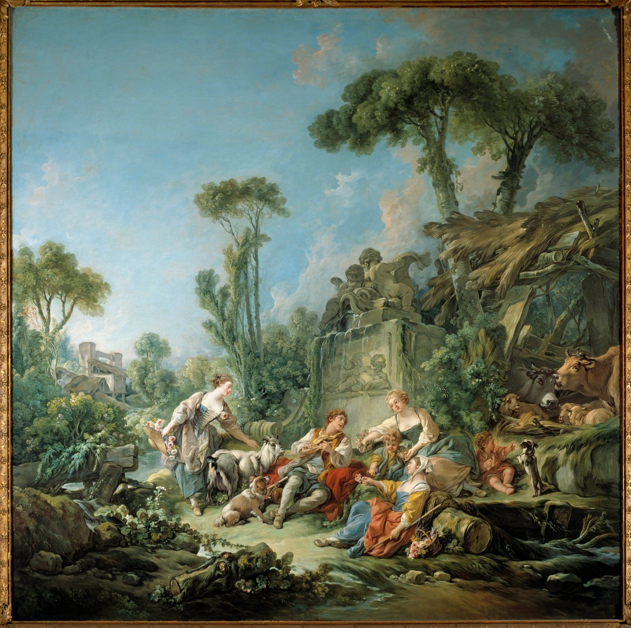 Idyllen i den bukoliske scenehyrde. Maleri af Francois Boucher (1703-1770) 1768 søn. 2,4x2,37 m. New York. Metropolitan Museum af François Boucher
