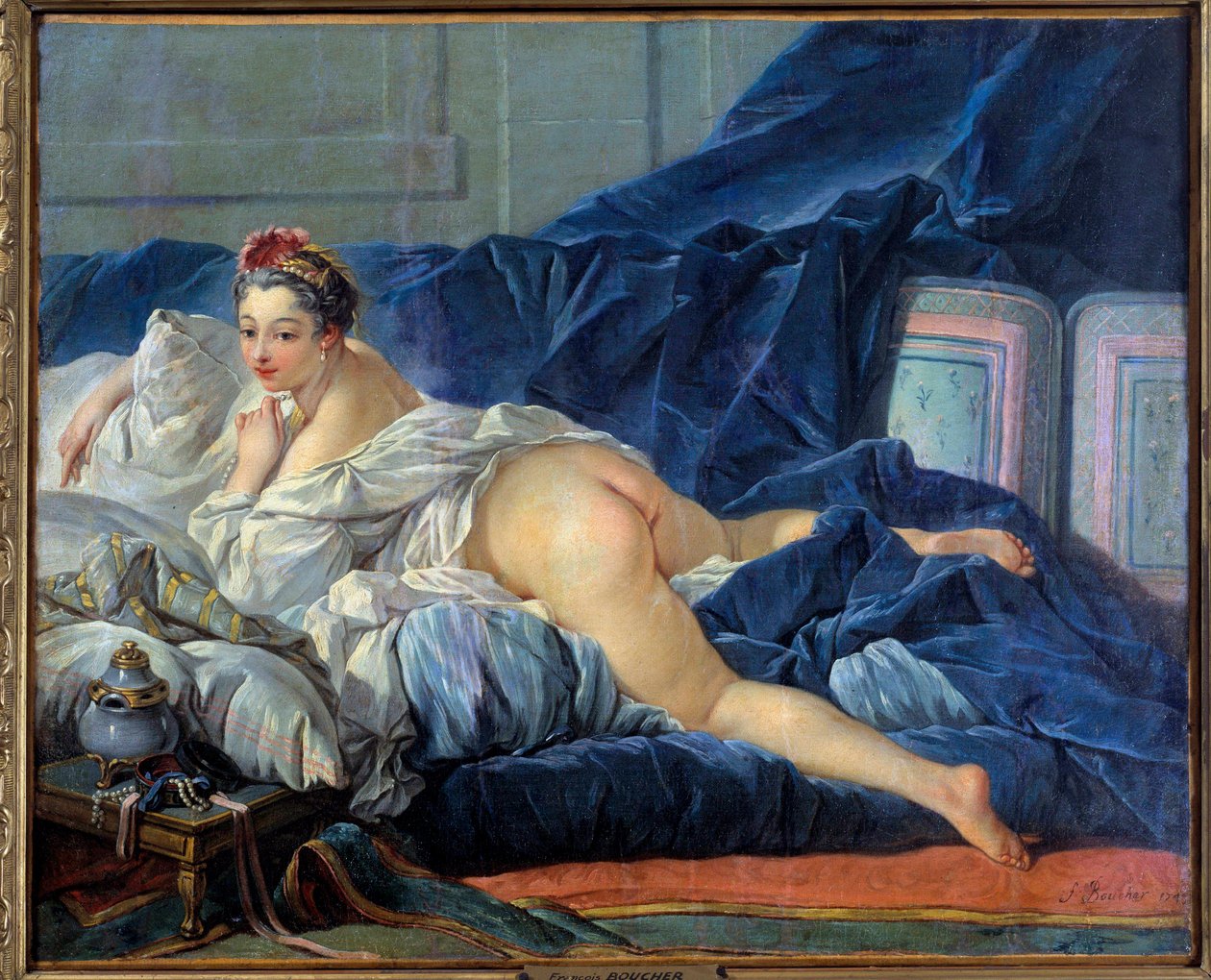 Den odaliske unge kvinde sidder på en sofa. Maleri af Francois Boucher (1703-1770) 1752 Reims musee des Beaux Arts af François Boucher
