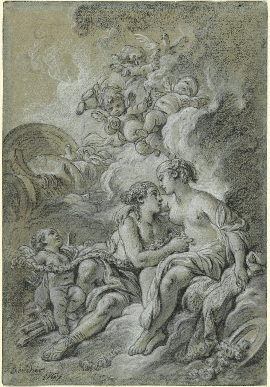 Venus lænet sig op ad sin elskede Adonis ... af François Boucher