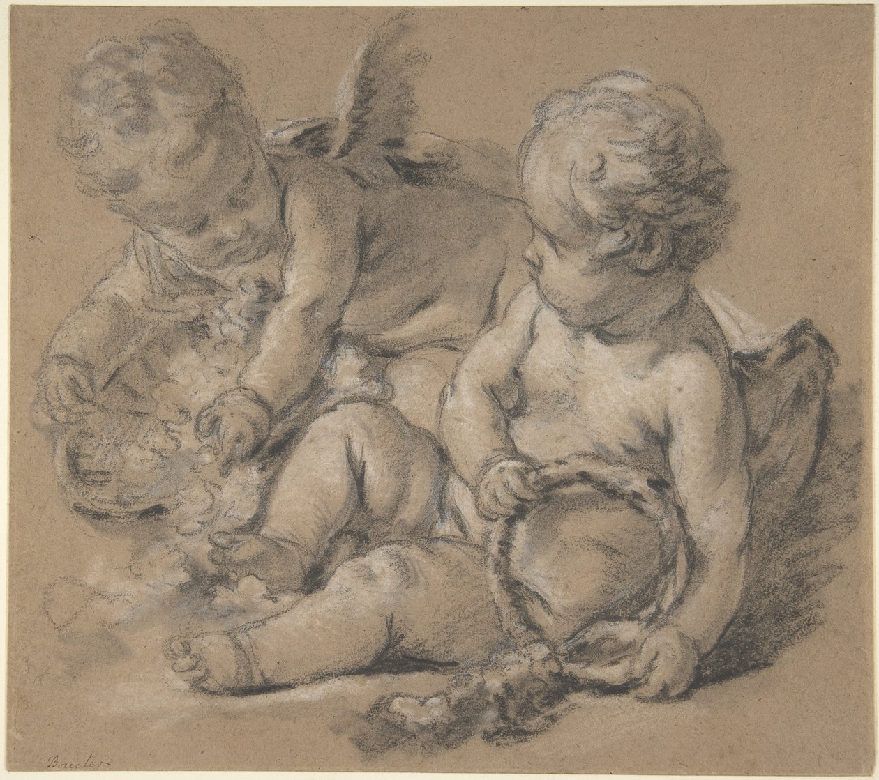 Bevingede putti med blomster af François Boucher