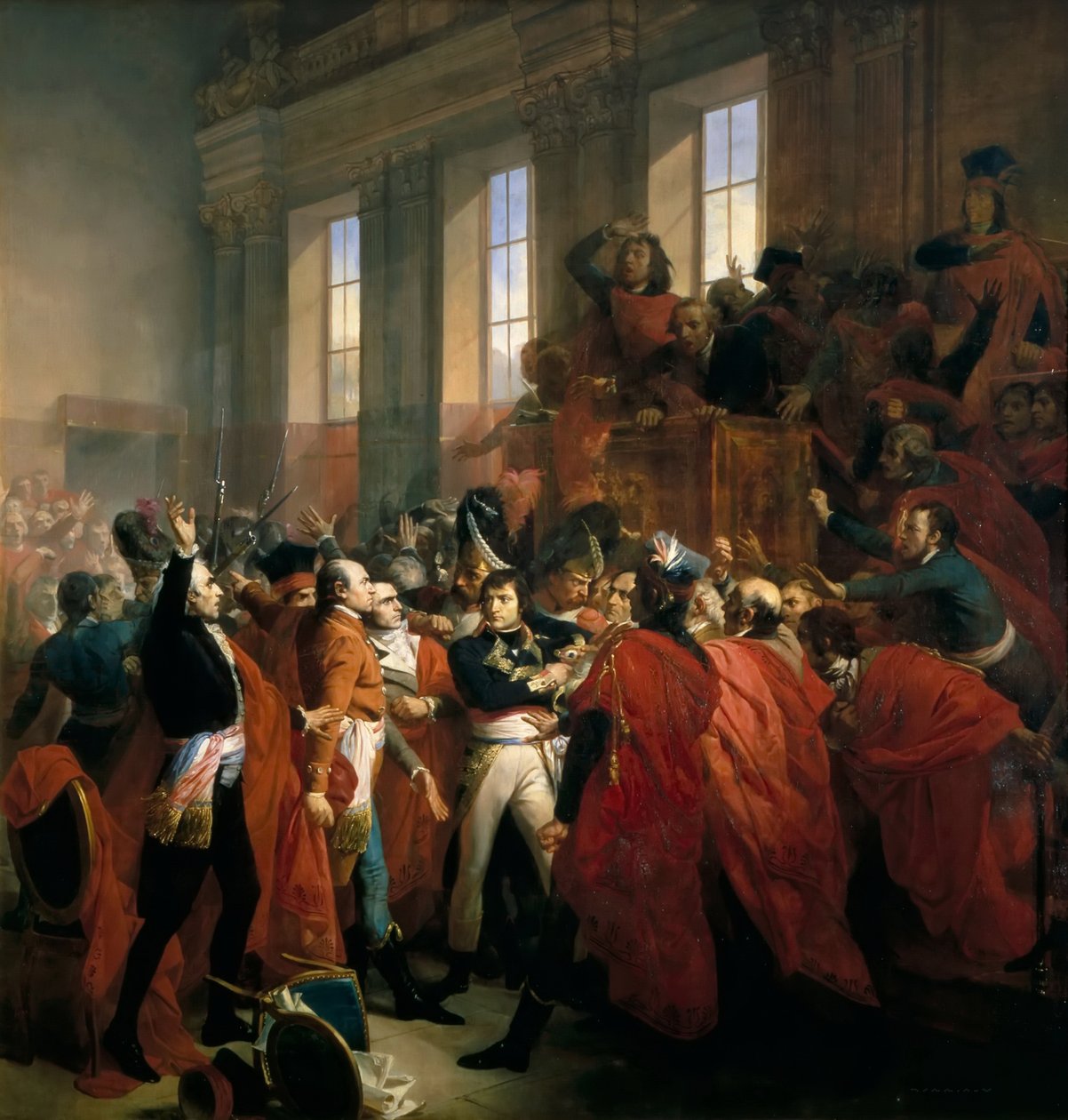 General Bonaparte omgivet af medlemmer af Rådet for Fem Hundrede i Saint-Cloud, 10. november, af Francois Bouchot