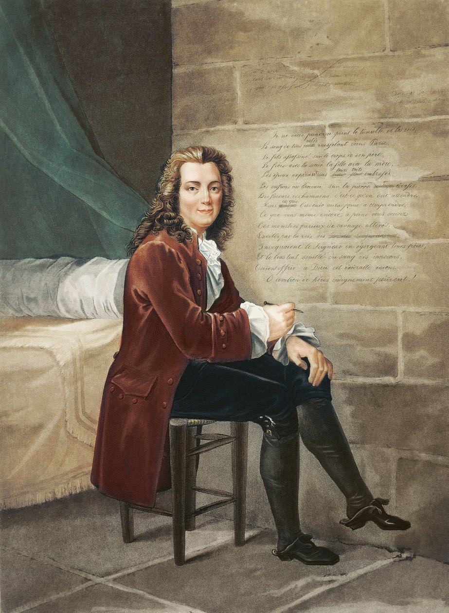Voltaire fængslet i Bastillen og skrev La Henriade i 1728 af Francois Bouchot