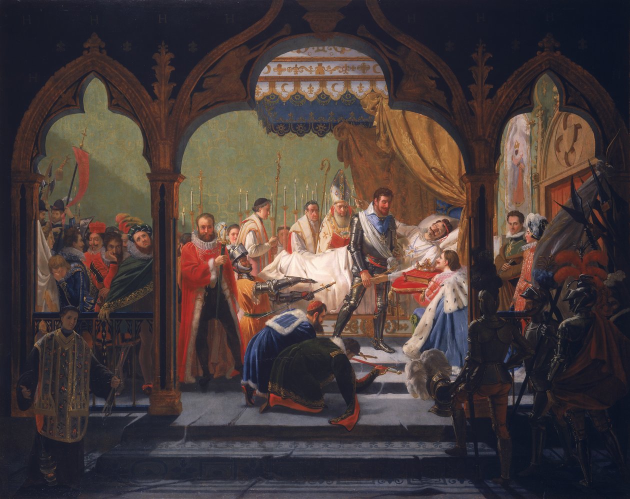 Henri IV (1553-1610) Modtagelse af monarkiets egenskaber fra den døende Henri III (1551-1589) 1814 af Francois Buffet