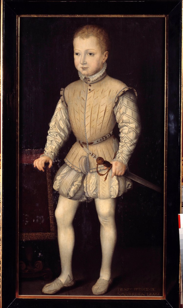 Portræt af Henrik IV af Navarra (1553-1610), et barn i en alder af 4, under sit ophold i Paris hos sine forældre i 1557, derefter Prins af Navarra Maleri af Francois Bunel II (ca. 1552-før 1599). 1557. Dim. 1,25x0,64 m. Versailles, Versailles slotte af Francois Bunel