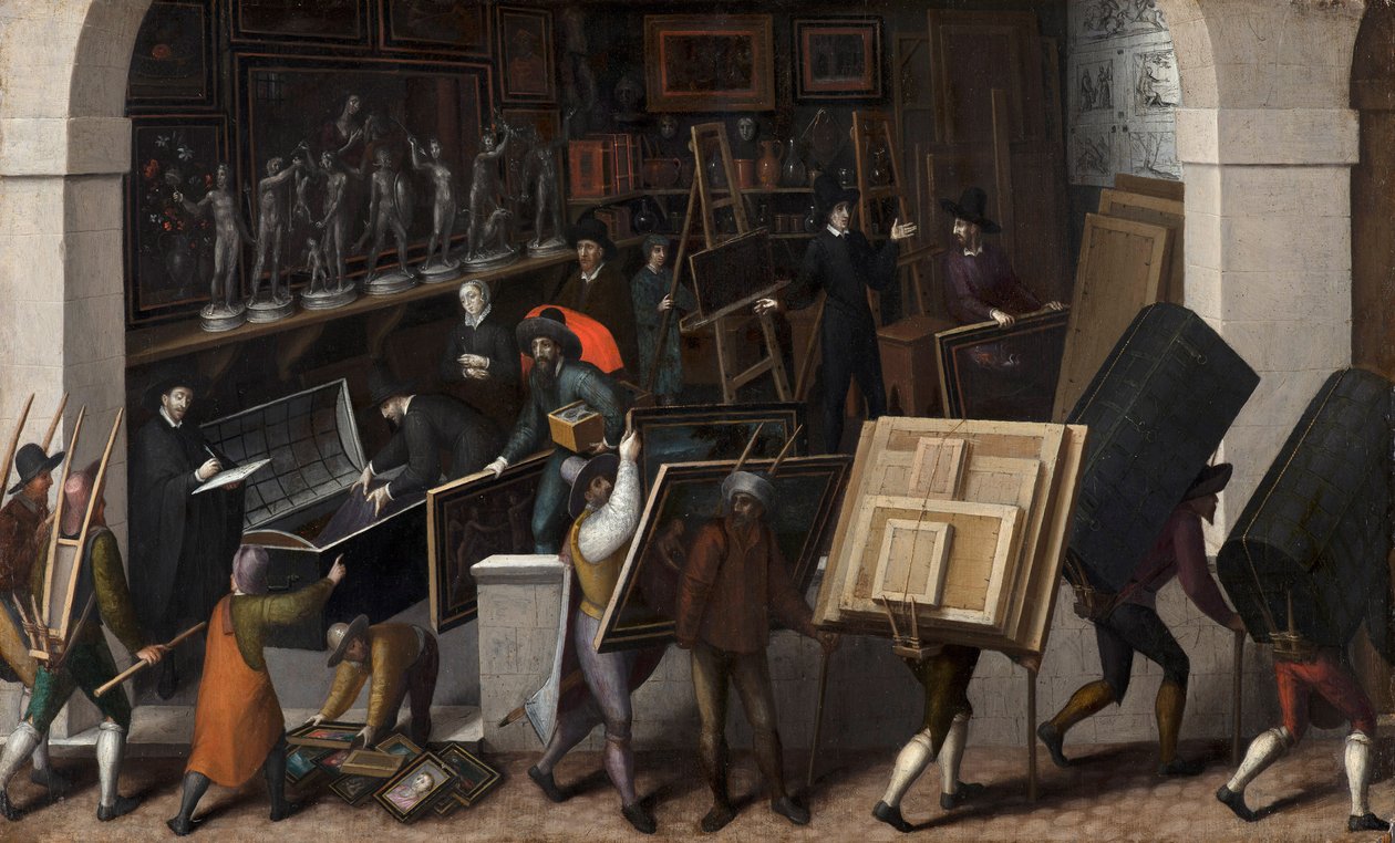Konfiskationen af Indholdet af et Malers Atelier, c. 1590 af Francois Bunel