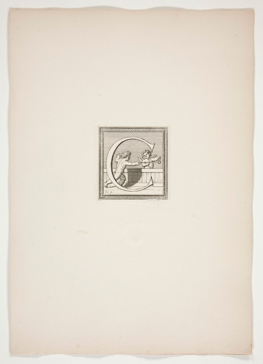 C Monogram med Putti af Francois Chauveau