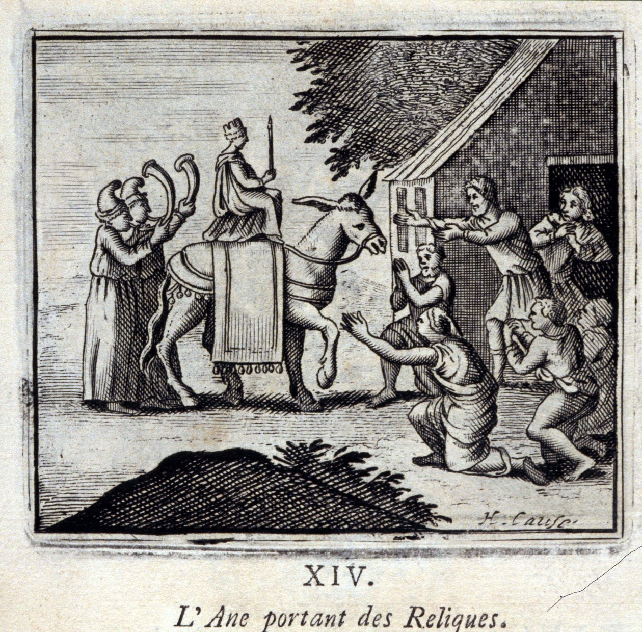 Æsel, der bærer relikvier. Fabler af Jean de La Fontaine (1621-95). Illustration af François Chauveau (1613-1676). Udgave af 1728. af Francois Chauveau