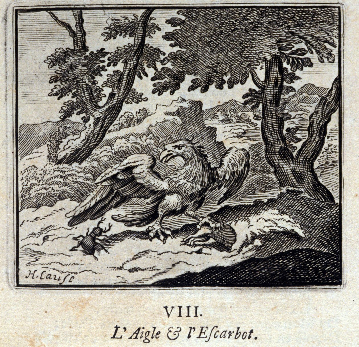 Ørn og snegl. Fabler af Jean de La Fontaine (1621-95). Illustration af Francois Chauveau (1613-1676). Udgave af 1728. af Francois Chauveau