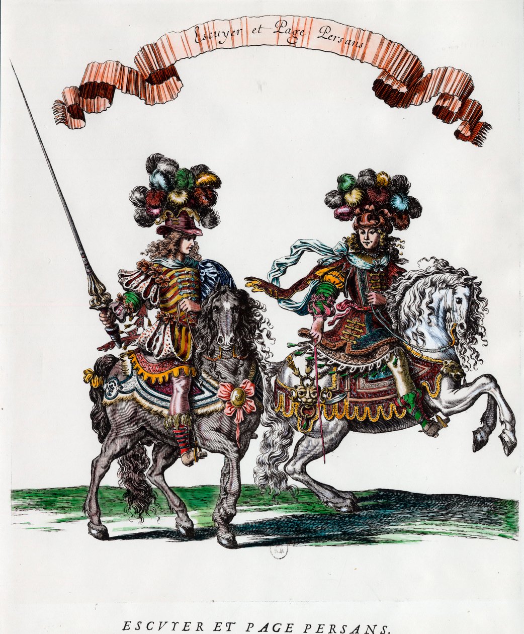 Ecuyer og persisk side under karrusellen givet af kong Ludvig XIV (1639-1715) Indgravering af Francois Chauveau (1613-1676) omkring 1662 Privat samling af Francois Chauveau