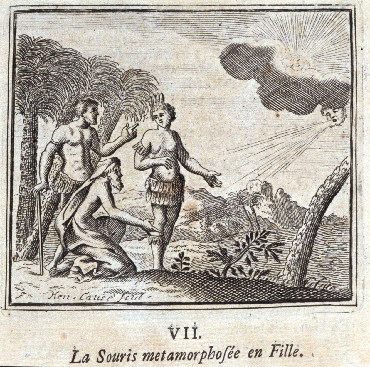 La Souris forvandlet til en pige.Fables af Jean de La Fontaine (1621-95). Illustration af François Chauveau (1613-1676). Udgave af 1728. af Francois Chauveau