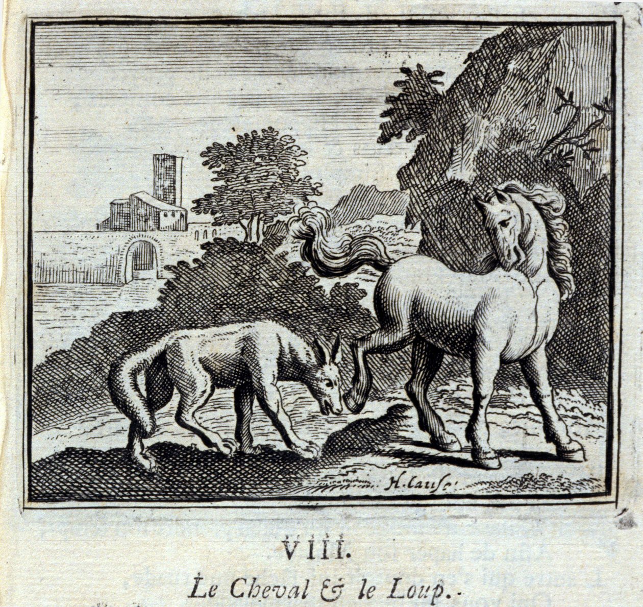 Hesten og ulven. Fabler af Jean de La Fontaine (1621-95). Illustration af François Chauveau (1613-1676). Udgave af 1728. af Francois Chauveau