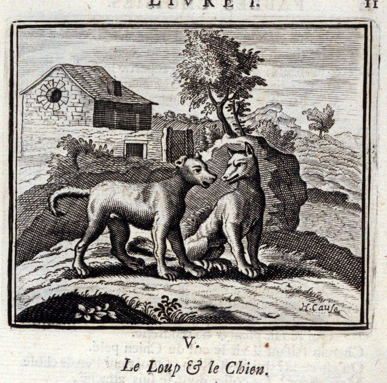 Ulven og hunden. Fabler af Jean de La Fontaine (1621-95). Illustration af Francois Chauveau (1613-1676). Udgave af 1728. af Francois Chauveau
