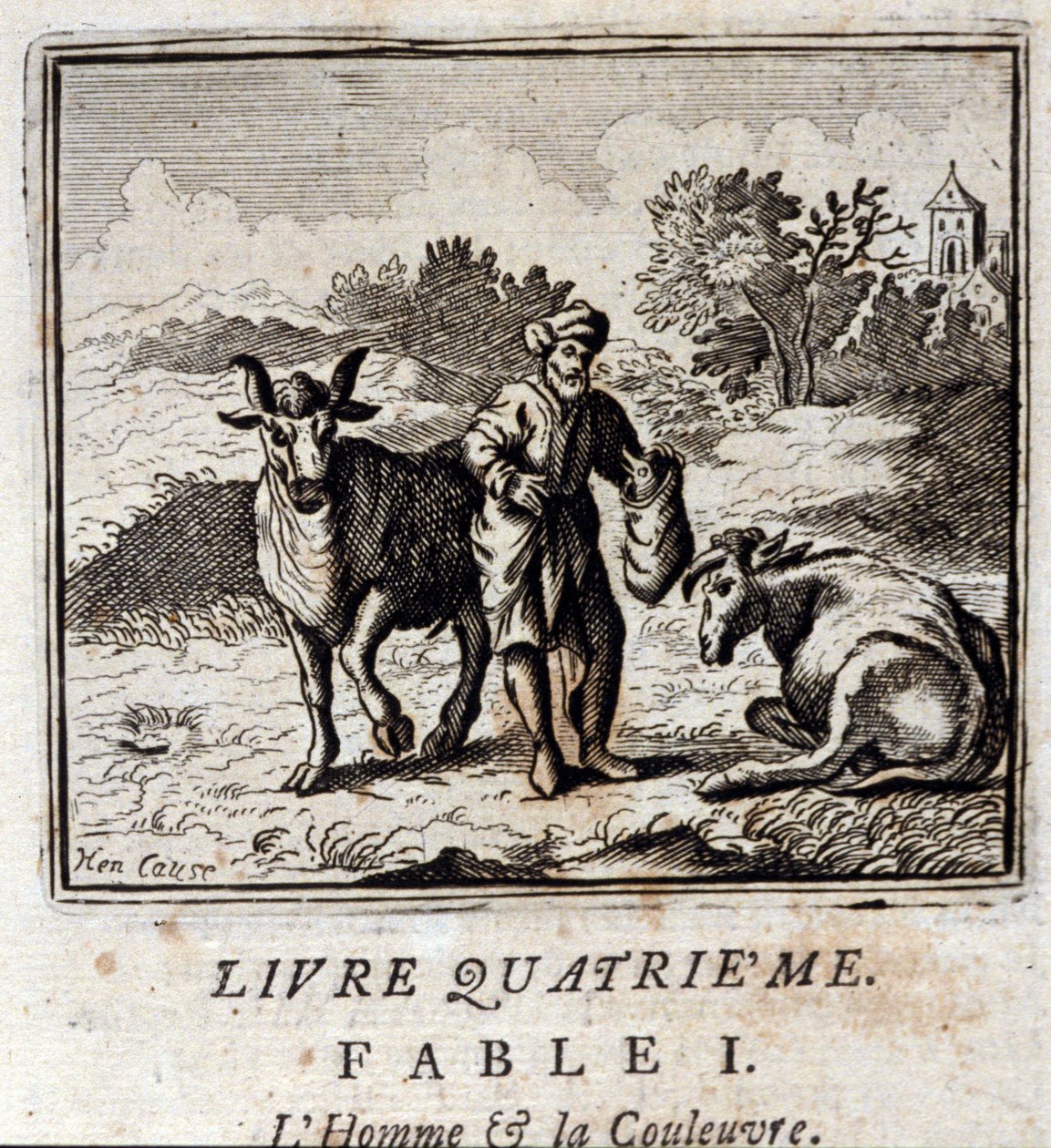 Mand og slange. Fabler af Jean de La Fontaine (1621-95). Illustration af Francois Chauveau (1613-1676). Udgave af 1728. af Francois Chauveau