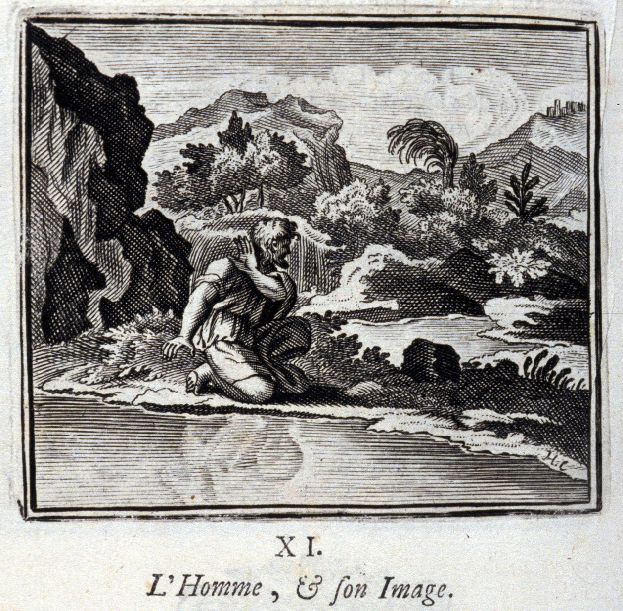 Mennesket og dets billede. Fabler af Jean de La Fontaine (1621-95). Illustration af Francois Chauveau (1613-1676). Udgave af 1728. af Francois Chauveau