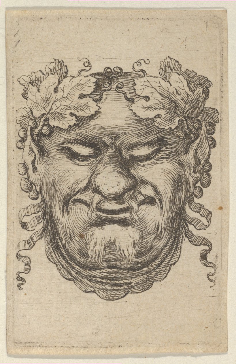 Maske af Bacchus med en krans af drueblade og bånd, fra Divers Masques, ca. 1635-45. af Francois Chauveau