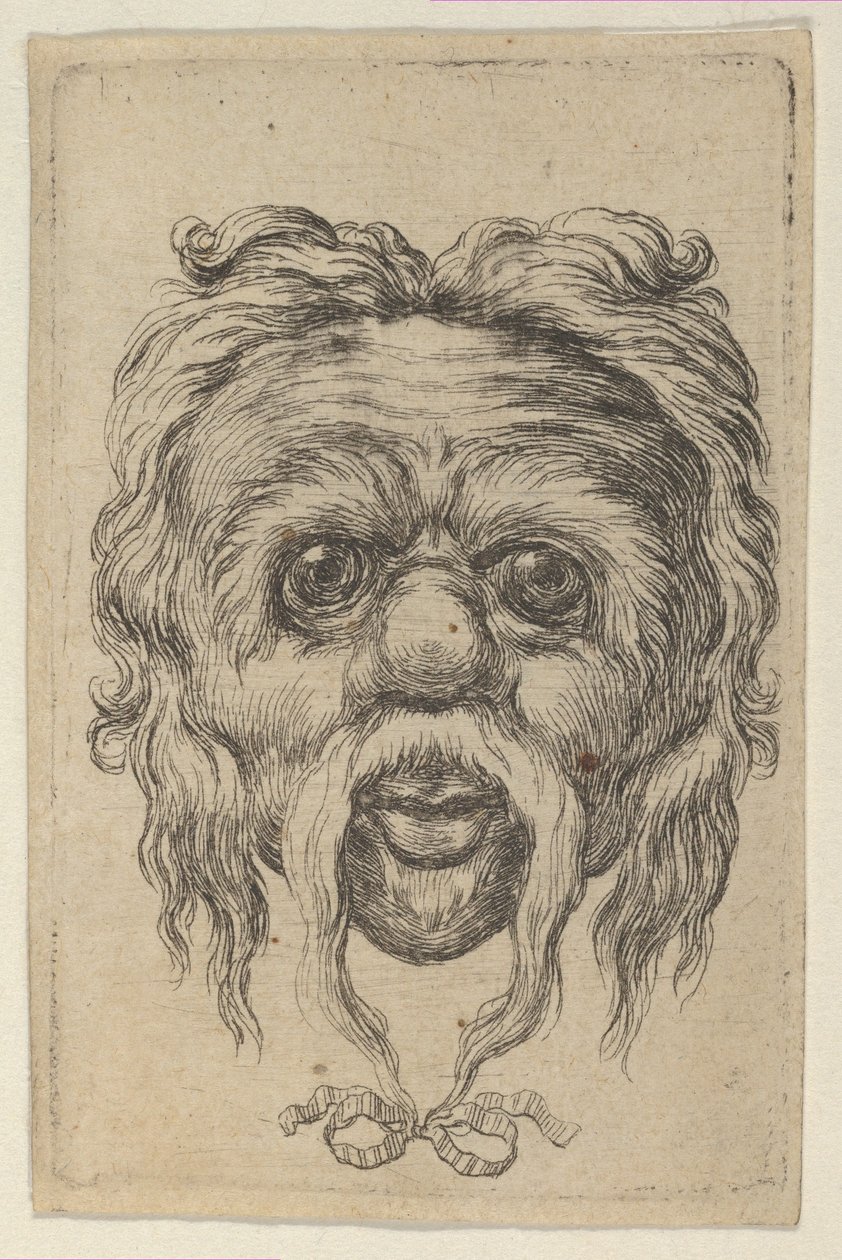 Maske med et langt overskæg bundet med et bånd under hagen, fra Divers Masques, ca. 1635-45. af Francois Chauveau