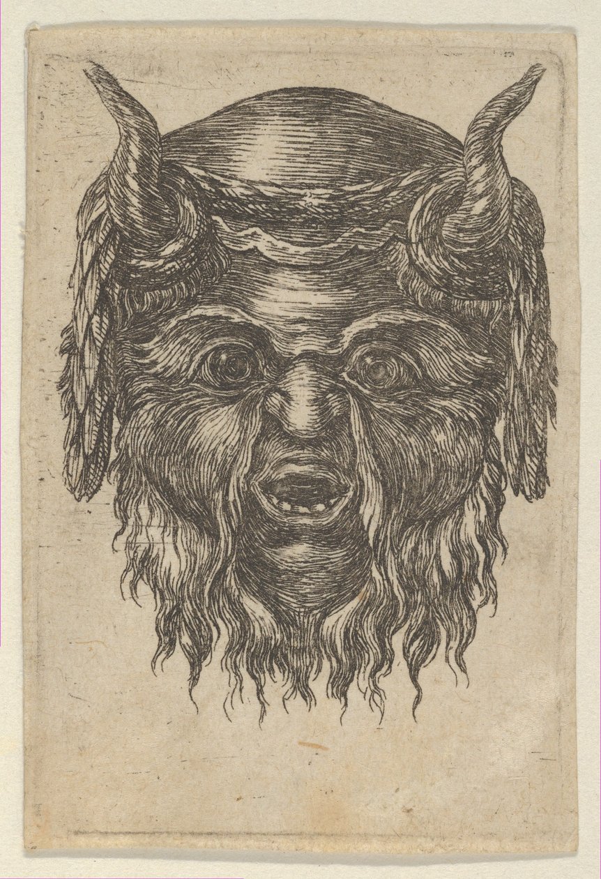 Satyrmaske med laurbærkrans draperet over hornene, fra Divers Masques, ca. 1635-45. af Francois Chauveau