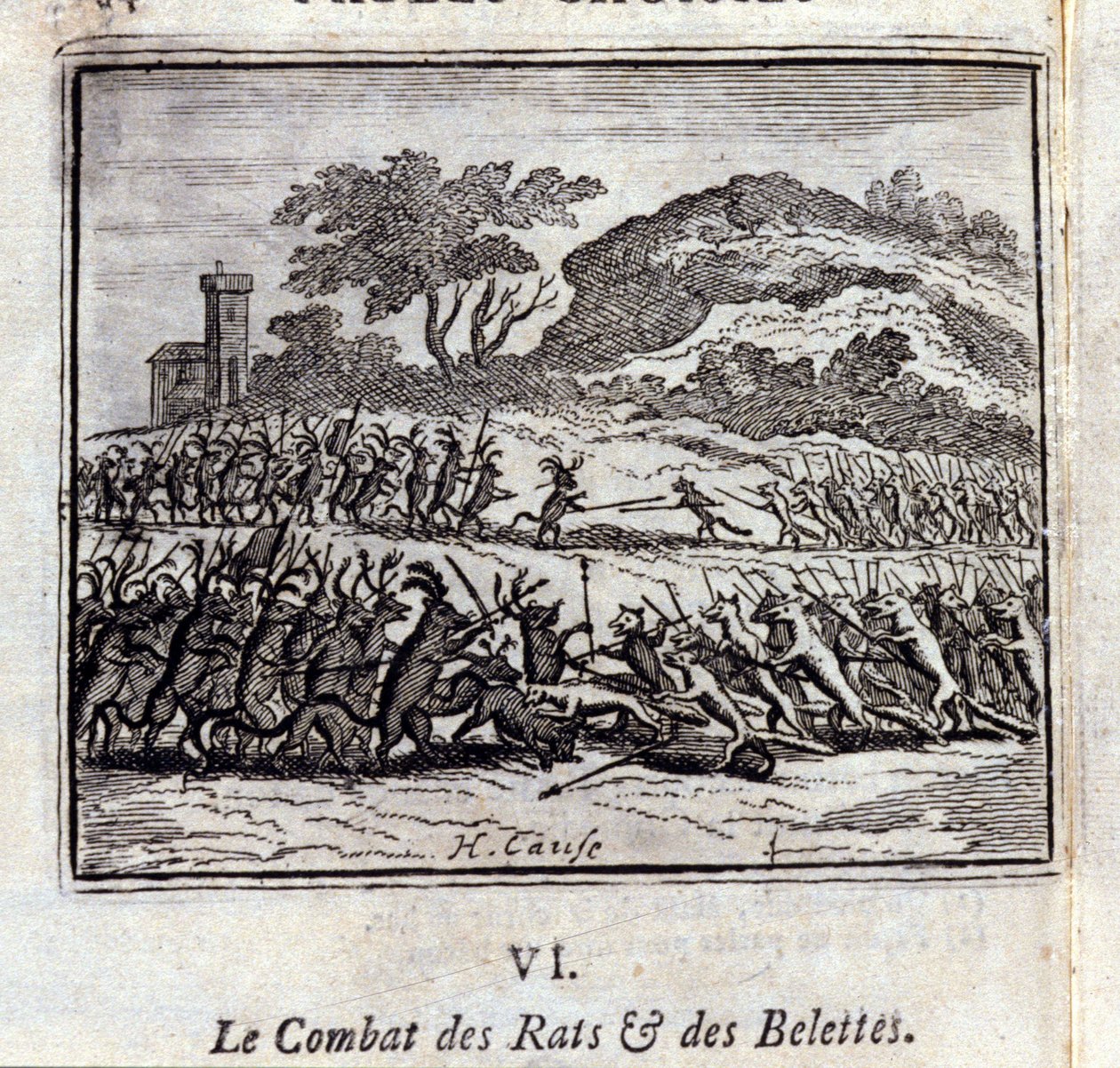 Slaget om rotter og væsler. Fabler af Jean de La Fontaine (1621-95). Illustration af François Chauveau (1613-1676). Udgave af 1728. af Francois Chauveau