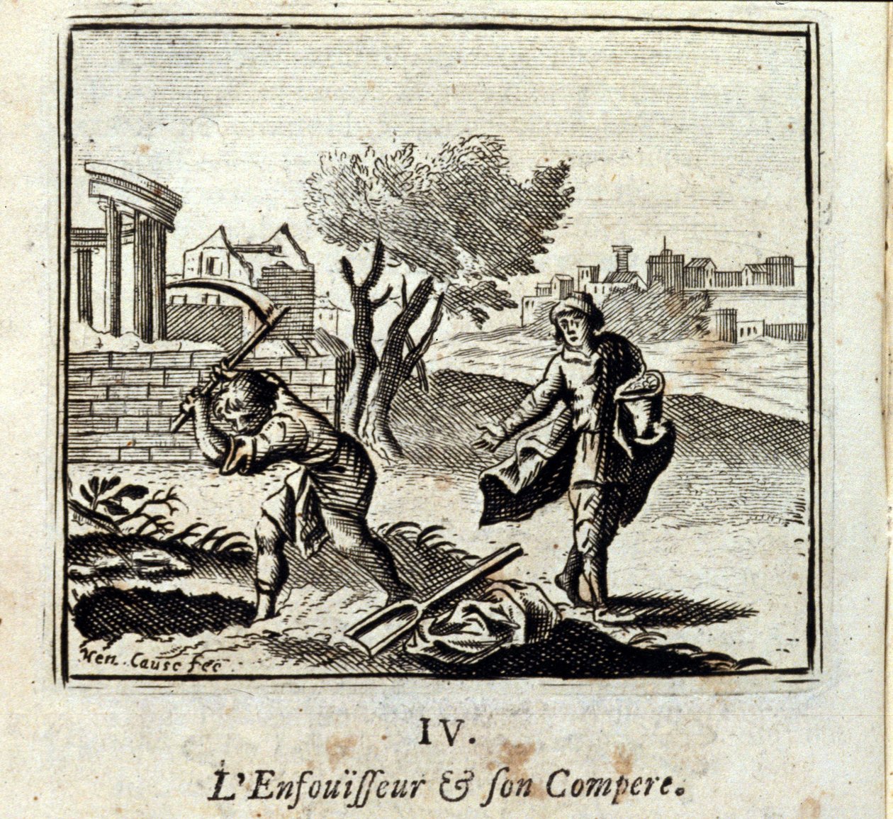 Brænderen og hans Compere. Fabler af Jean de La Fontaine (1621-95). Illustration af Francois Chauveau (1613-1676). Udgave af 1728. af Francois Chauveau