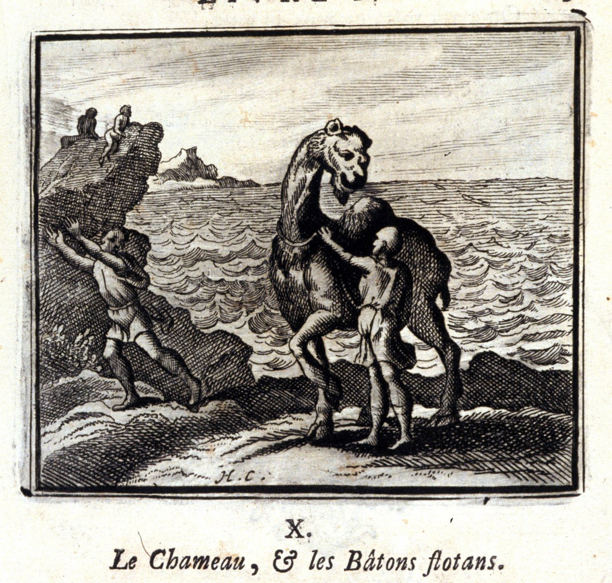 Kamelen og de flydende stokke. Fabler af Jean de La Fontaine (1621-95). Illustration af François Chauveau (1613-1676). Udgave af 1728. af Francois Chauveau