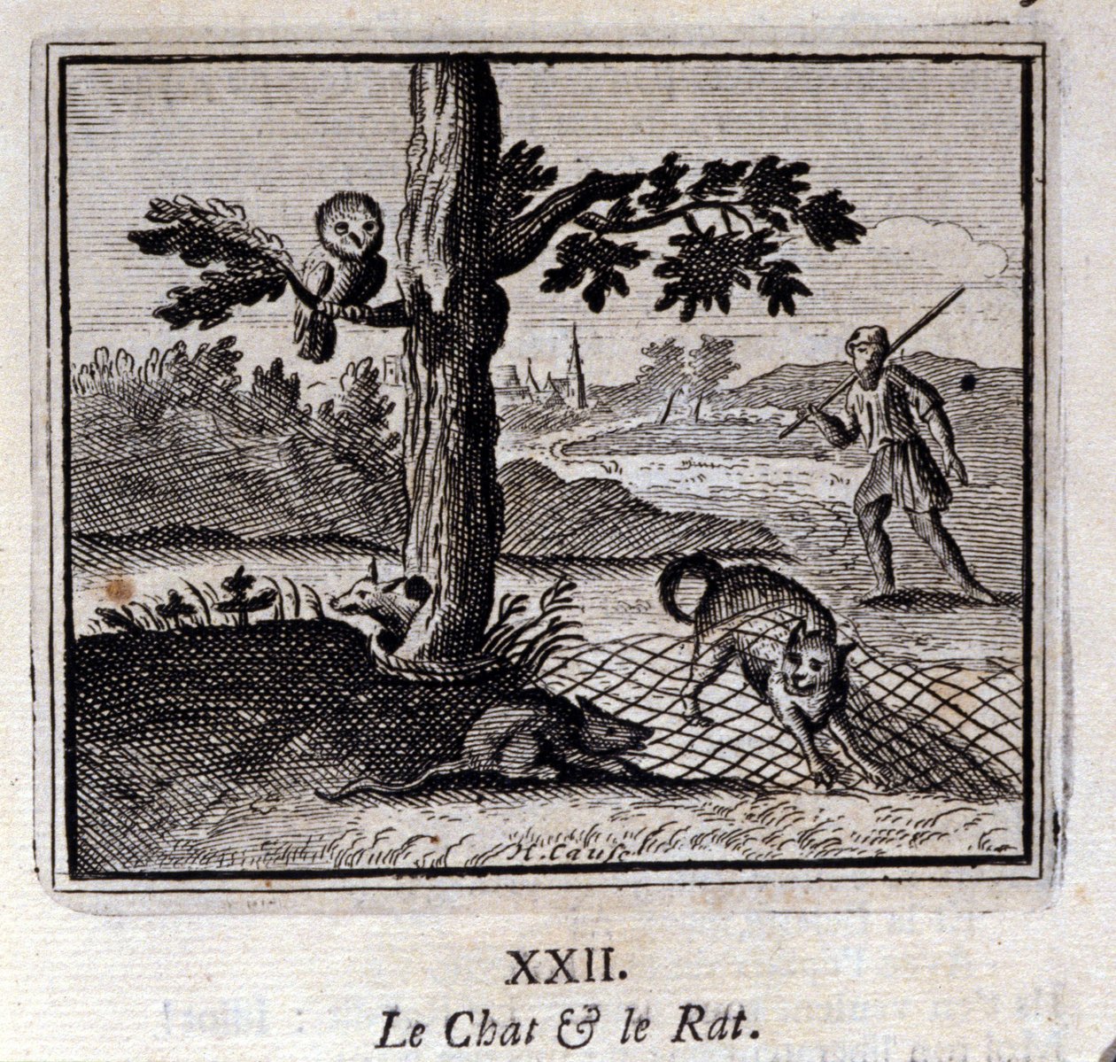 Katten og Rotten. Fabler af Jean de La Fontaine (1621-95). Illustration af Francois Chauveau (1613-1676). Udgave af 1728. af Francois Chauveau