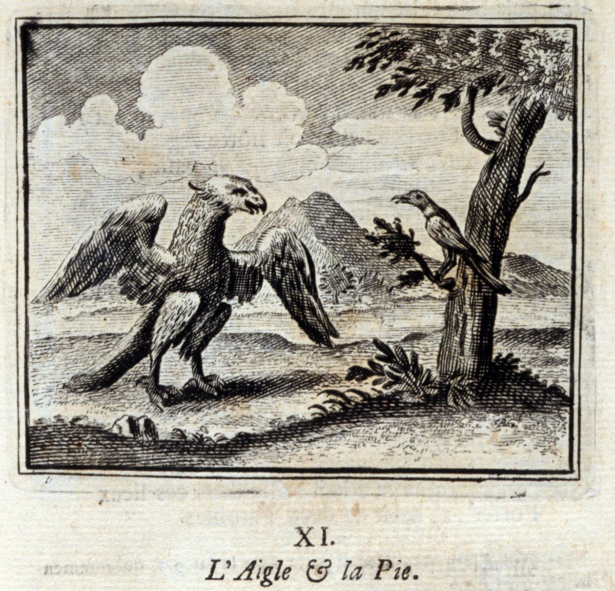 Ørnen og Pius. Fabler af Jean de La Fontaine (1621-95). Illustrationer af François Chauveau (1613-1676). Udgave fra 1728. af Francois Chauveau