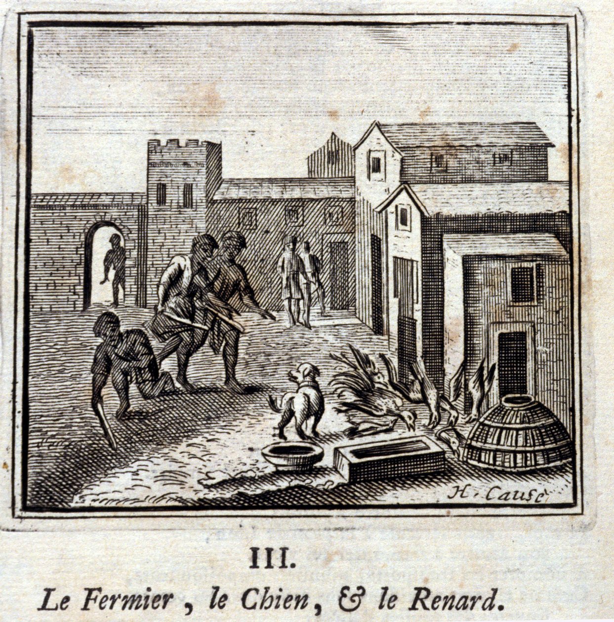 Bonden, hunden og ræven. Fabler af Jean de La Fontaine (1621-95). Illustration af François Chauveau (1613-1676). Udgave af 1728. af Francois Chauveau