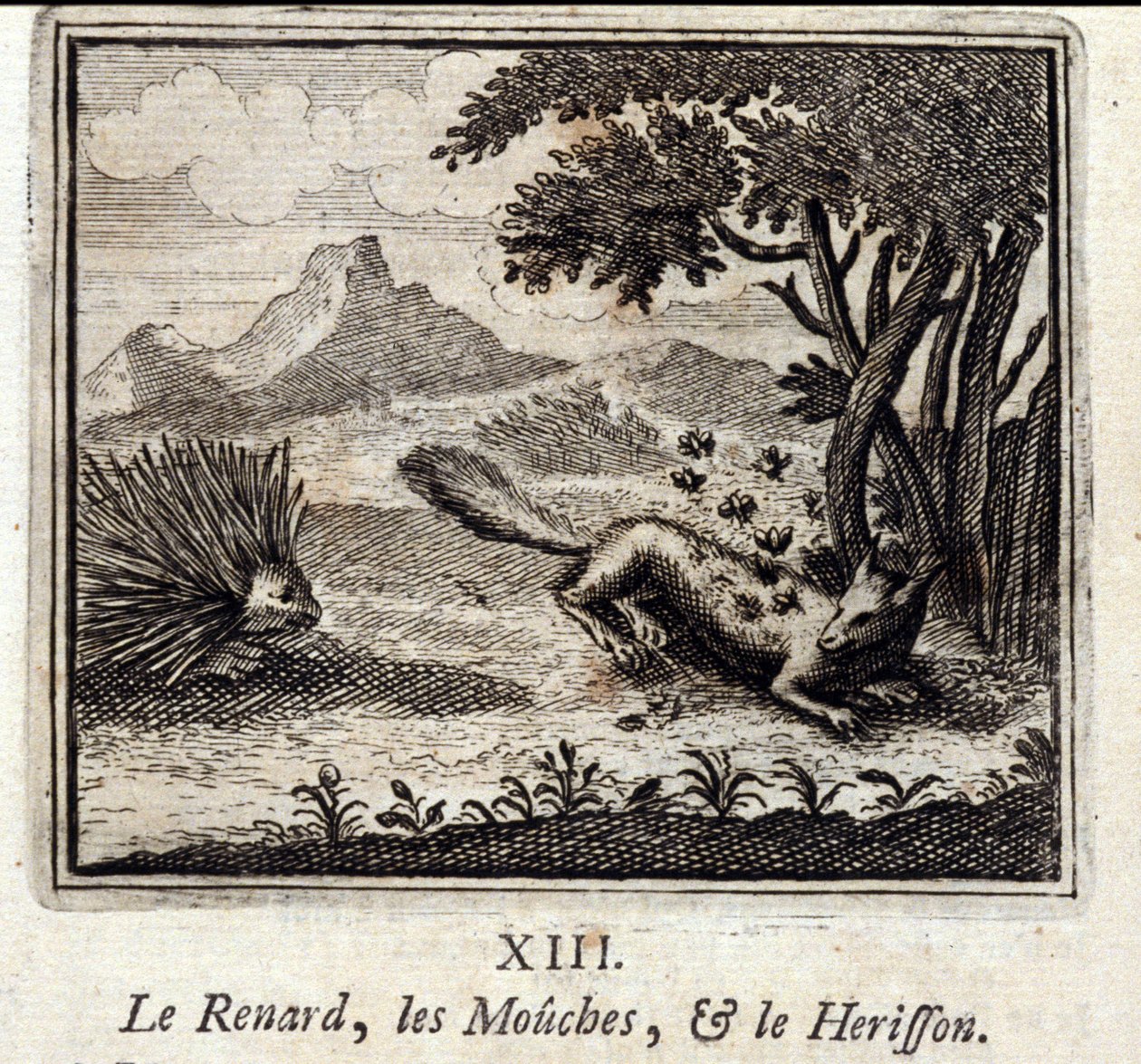 Ræven, Fluerne og Herisson. Fabler af Jean de La Fontaine (1621-95). Illustration af François Chauveau (1613-1676). Udgave af 1728. af Francois Chauveau