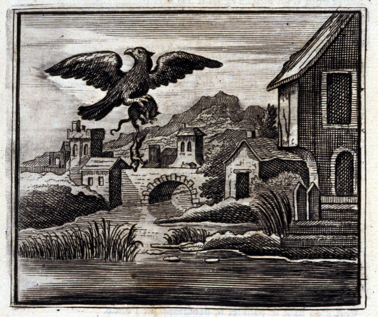 Frøen og Rotten. Fabler af Jean de La Fontaine (1621-95). Illustration af Francois Chauveau (1613-1676). Udgave af 1728. af Francois Chauveau