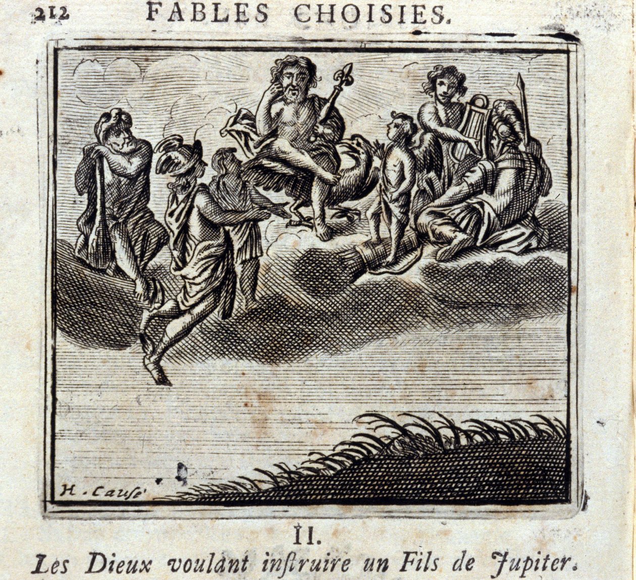 Guderne ønsker at undervise en søn af Jupiter. Fabler af Jean de La Fontaine (1621-95). Illustration af François Chauveau (1613-1676). Udgave fra 1728. af Francois Chauveau