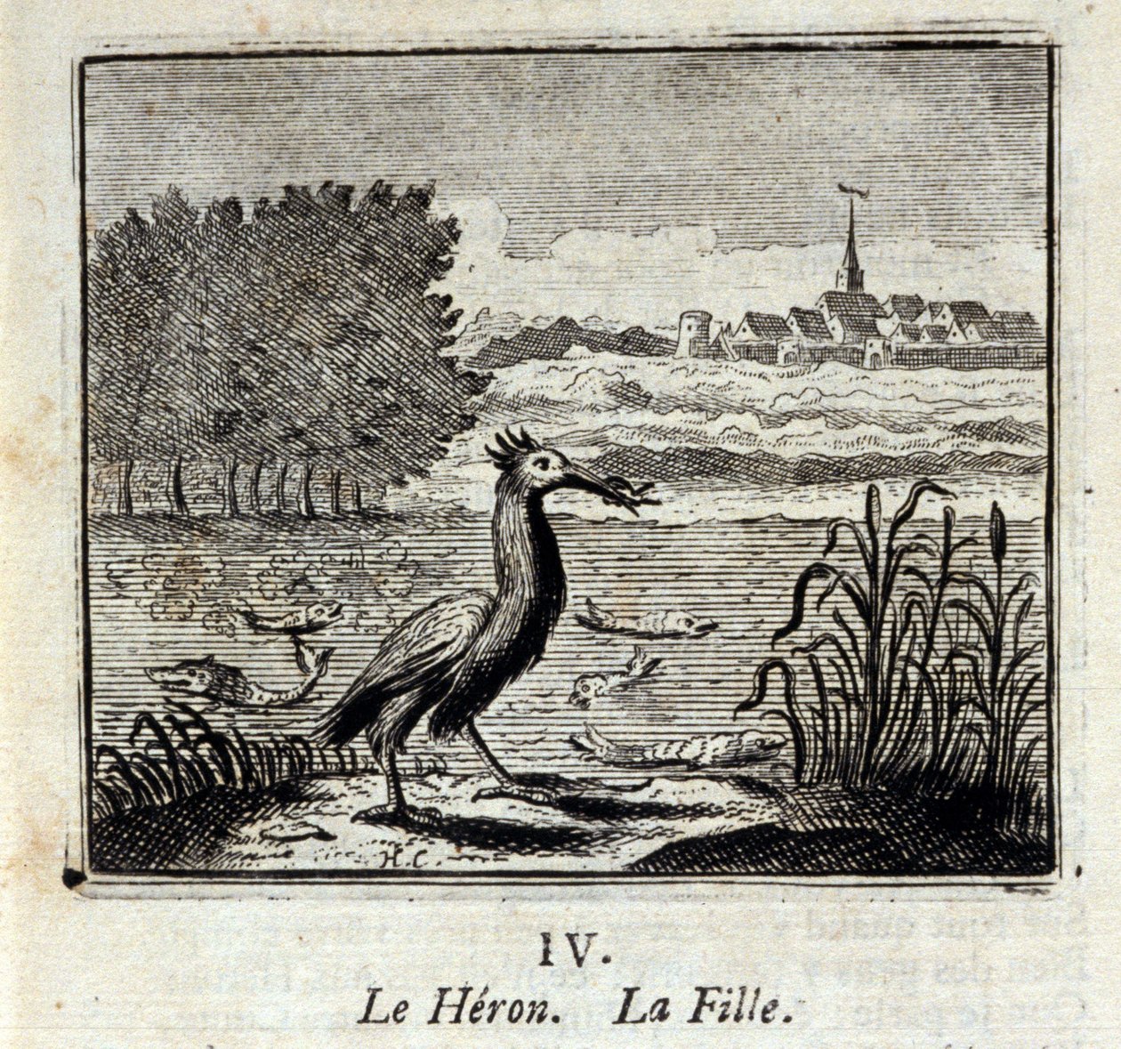 Hejren. Fabler af Jean de La Fontaine (1621-95). Illustration af François Chauveau (1613-1676). Udgave af 1728. af Francois Chauveau