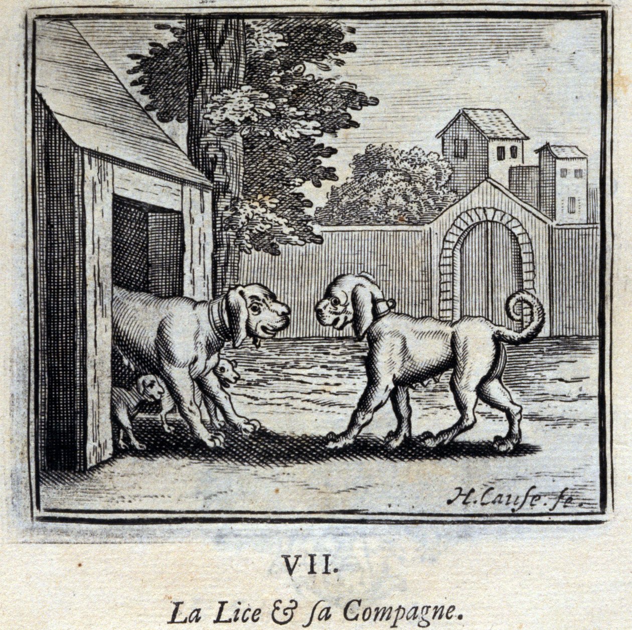 Lusene og hendes ledsager. Fabler af Jean de La Fontaine (1621-95). Illustration af Francois Chauveau (1613-1676). Udgave af 1728. af Francois Chauveau