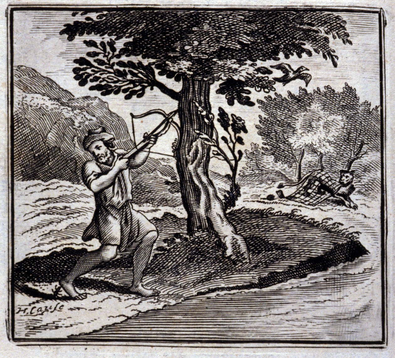 Løven og rotten. Fabler af Jean de La Fontaine (1621-95). Illustration af Francois Chauveau (1613-1676). Udgave af 1728. af Francois Chauveau