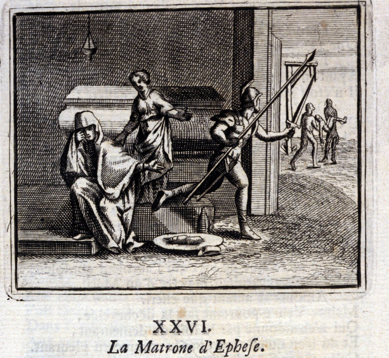 Matronen i Efesos. Fabler af Jean de La Fontaine (1621-95). Illustration af Francois Chauveau (1613-1676). Udgave af 1728. af Francois Chauveau