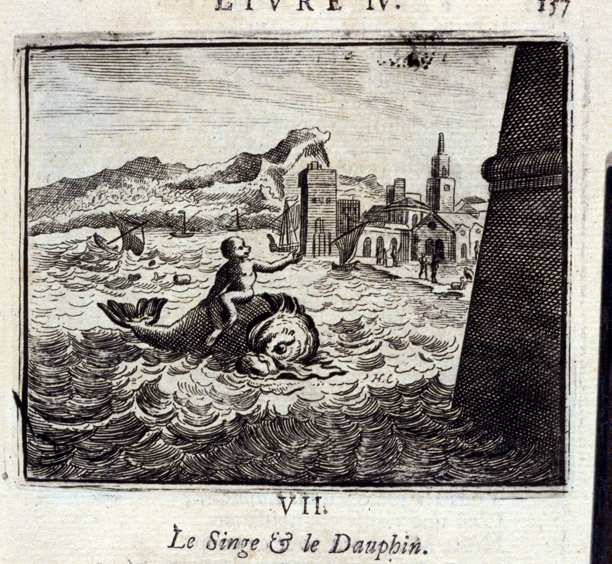 Aben og Dauphinen. Fabler af Jean de La Fontaine (1621-95). Illustration af Francois Chauveau (1613-1676). Udgave af 1728. af Francois Chauveau