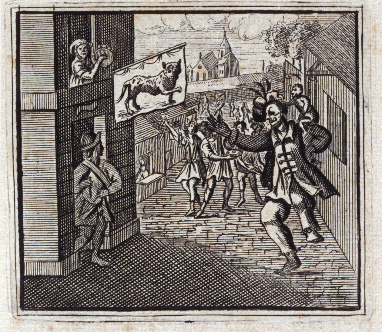 Aben og Leoparden. Fabler af Jean de La Fontaine (1621-95). Illustration af Francois Chauveau (1613-1676). Udgave af 1728. af Francois Chauveau