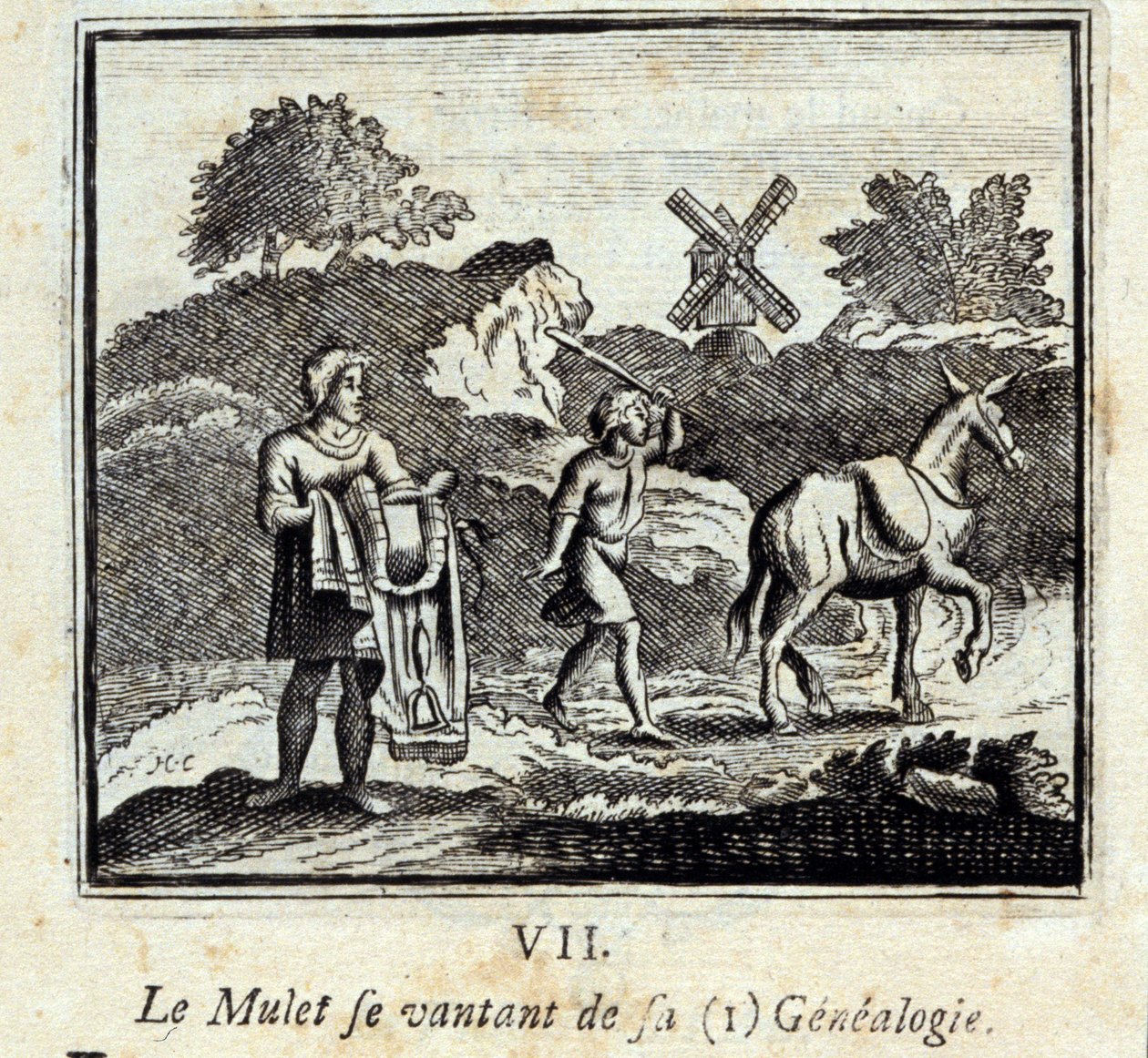 Multen praler med sin slægtsforskning. Fabler af Jean de La Fontaine (1621-95). Illustration af François Chauveau (1613-1676). Udgave af 1728. af Francois Chauveau