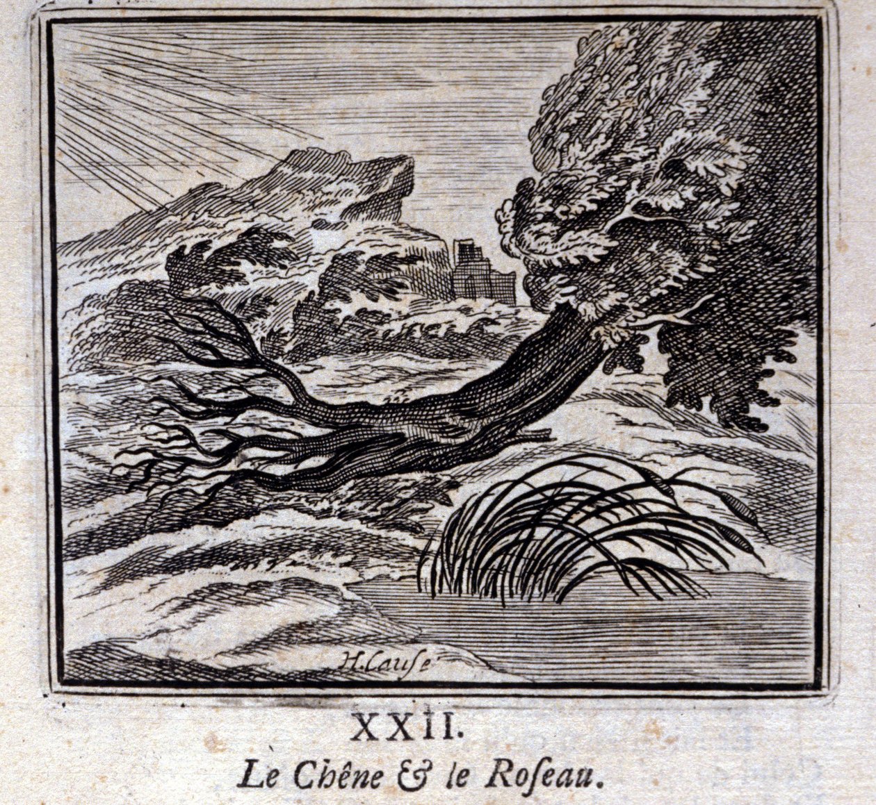 Egen og røret. Fabler af Jean de La Fontaine (1621-95). Illustration af François Chauveau (1613-1676). Udgave af 1728. af Francois Chauveau