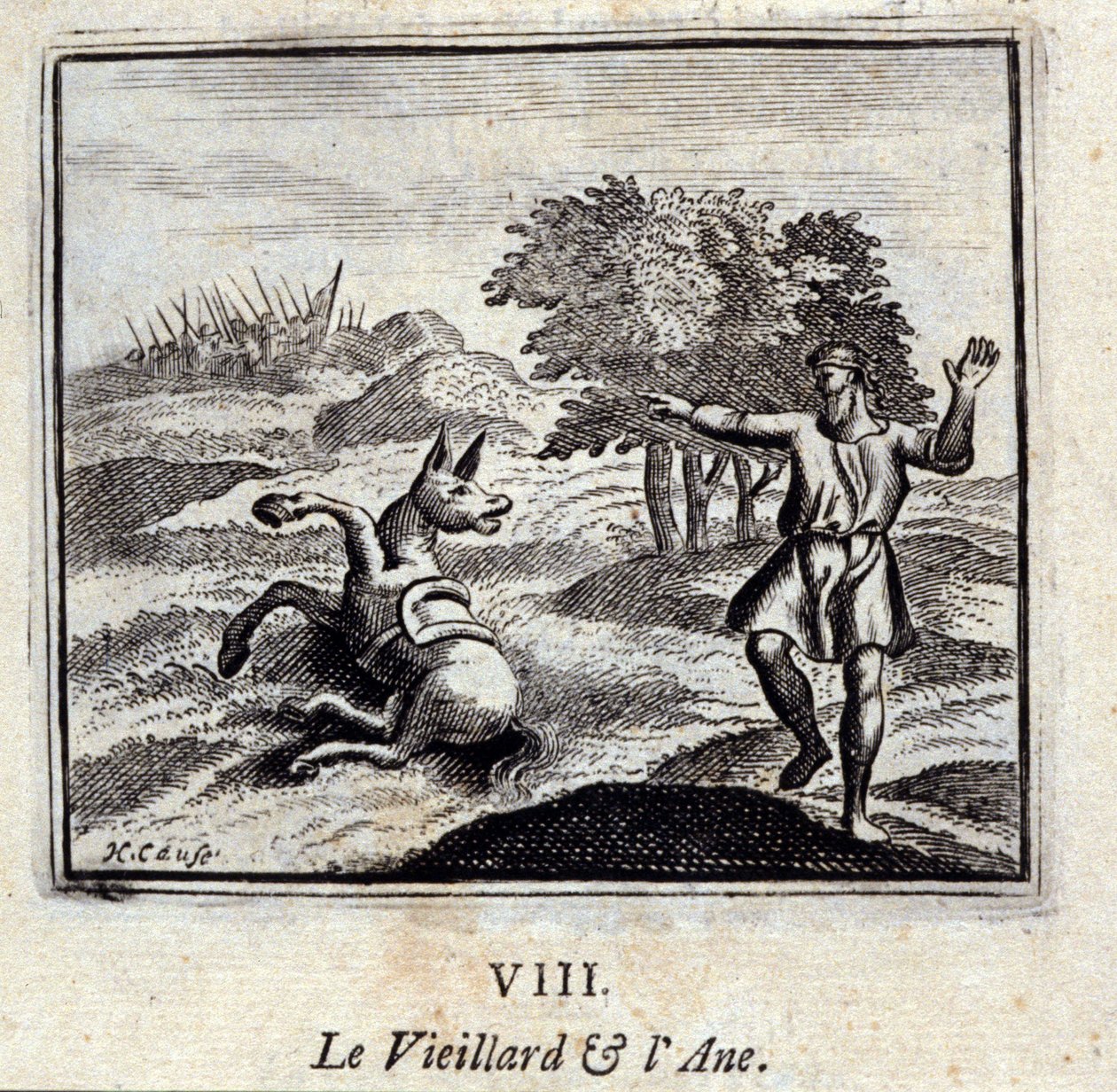 Den gamle mand og æslet. Fabler af Jean de La Fontaine (1621-95). Illustration af François Chauveau (1613-1676). Udgave af 1728. af Francois Chauveau