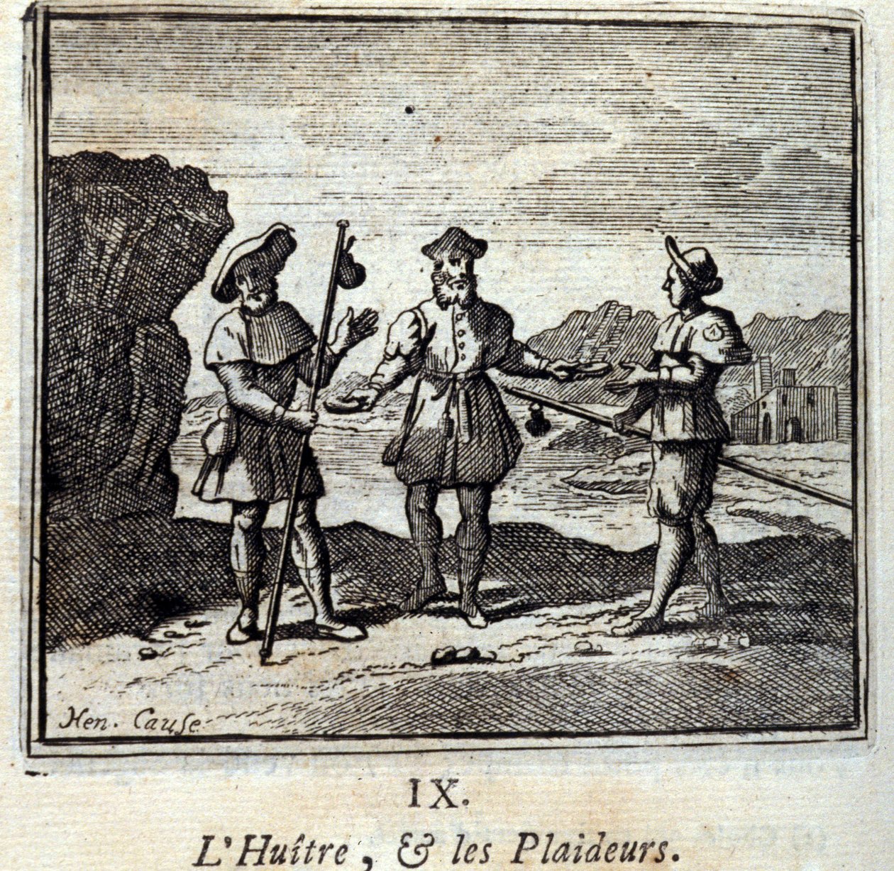 Østersen og sagsøgerne. Fabler af Jean de La Fontaine (1621-95). Illustration af François Chauveau (1613-1676). Udgave af 1728. af Francois Chauveau
