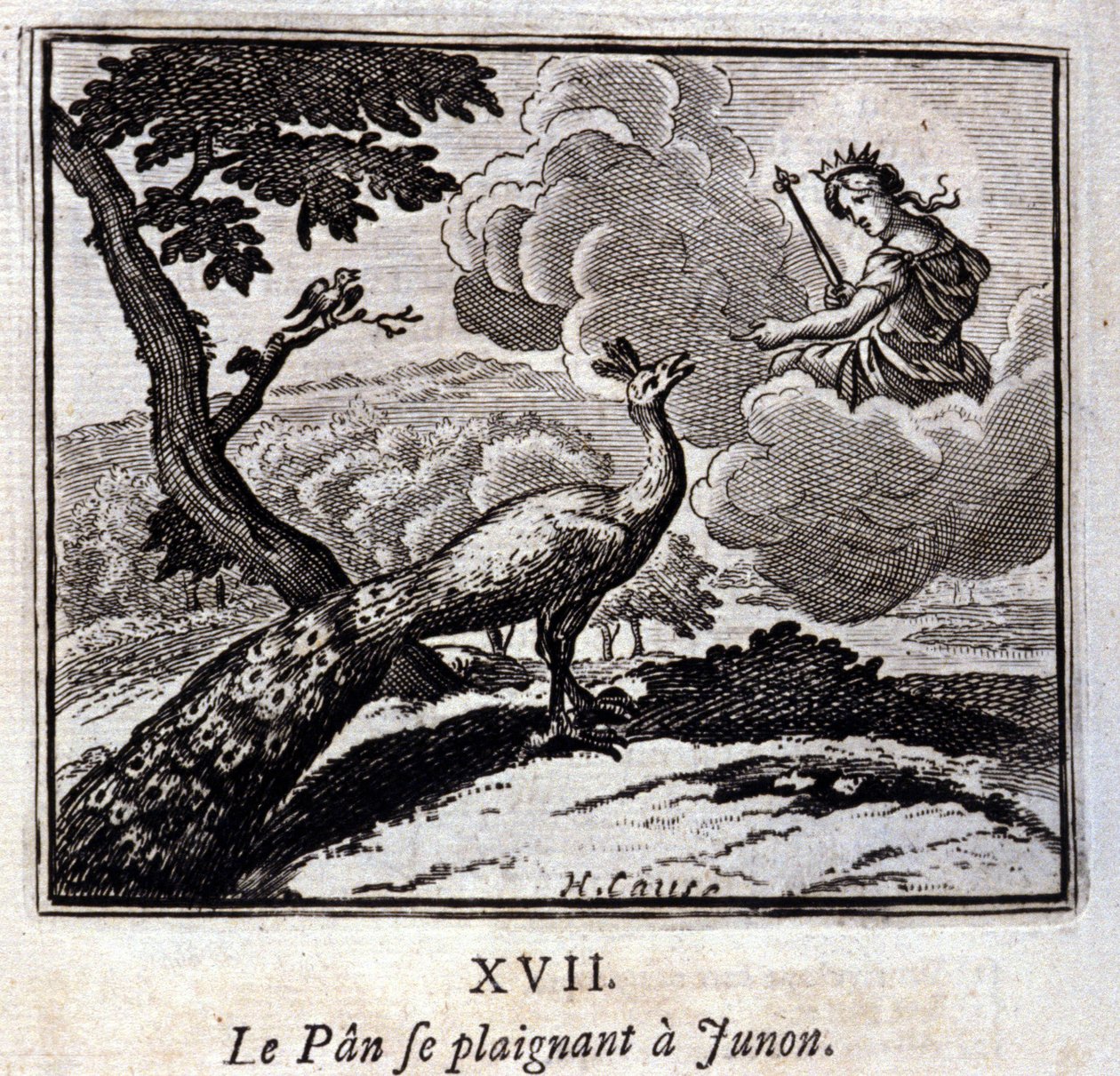 Påfuglen klager til Junon. Fabler af Jean de La Fontaine (1621-95). Illustration af François Chauveau (1613-1676). Udgave af 1728. af Francois Chauveau
