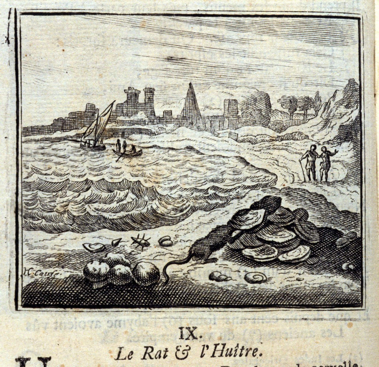 The Rat and the Oyer.Fables af Jean de La Fontaine (1621-95). Illustration af Francois Chauveau (1613-1676). Udgave af 1728. af Francois Chauveau
