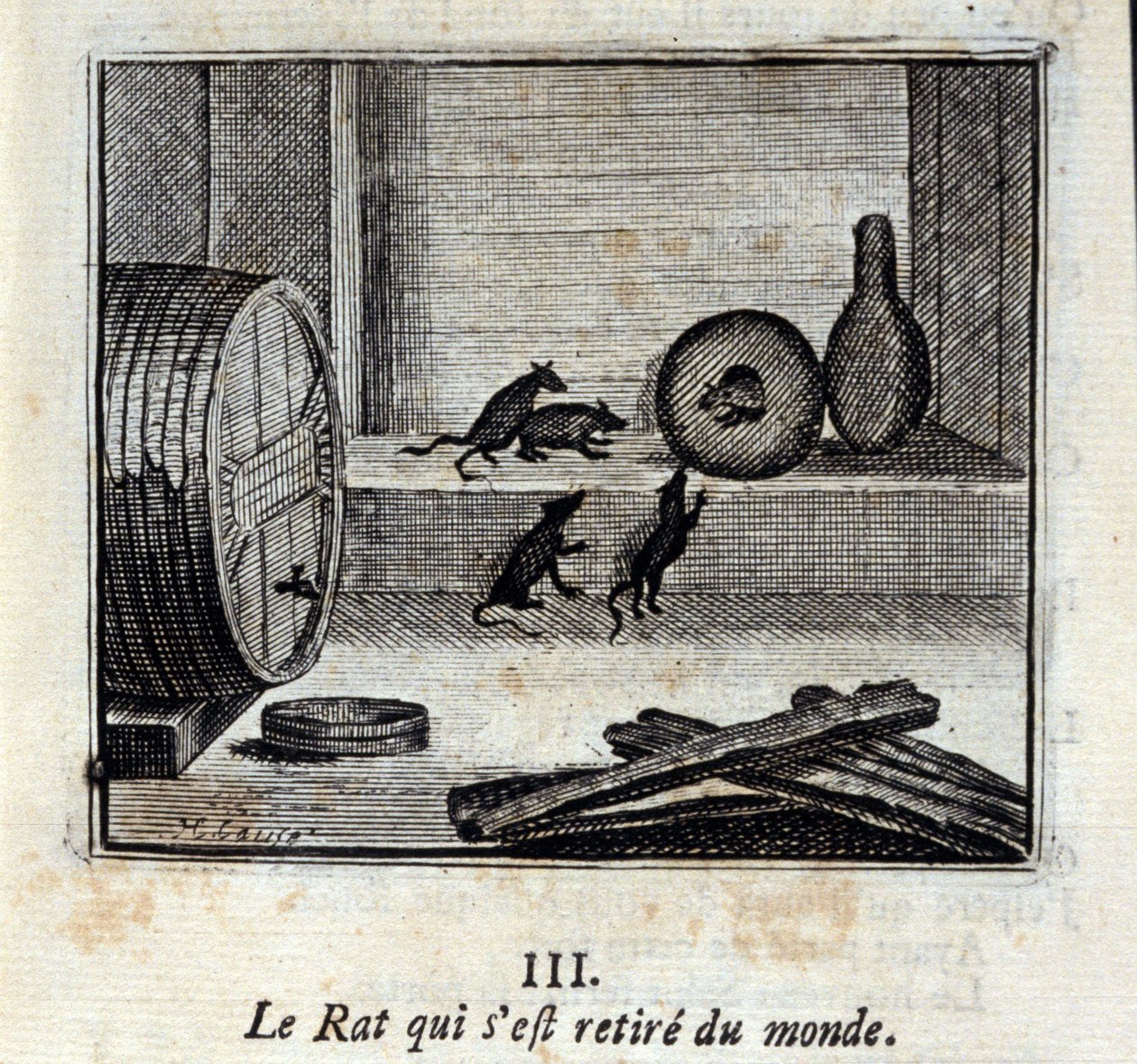 Rotten, der trak sig tilbage fra verden. Fabler af Jean de La Fontaine (1621-95). Illustration af François Chauveau (1613-1676). Udgave af 1728. af Francois Chauveau